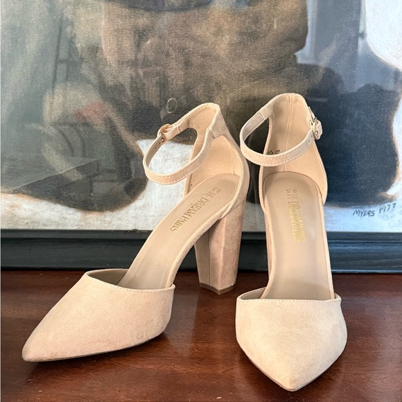 💫Dream Pairs Beige Dressy Chic Ankle Strap Block Heels - Picture 2 of 11